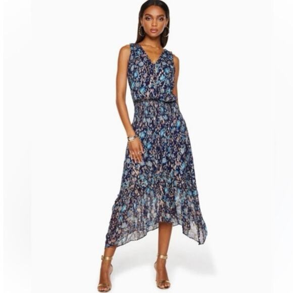 Ramy Brook Dresses & Skirts - Ramy Brook NWT Printed Mia Blue Metallic Paisley Smocked Waist Midi Dress Small